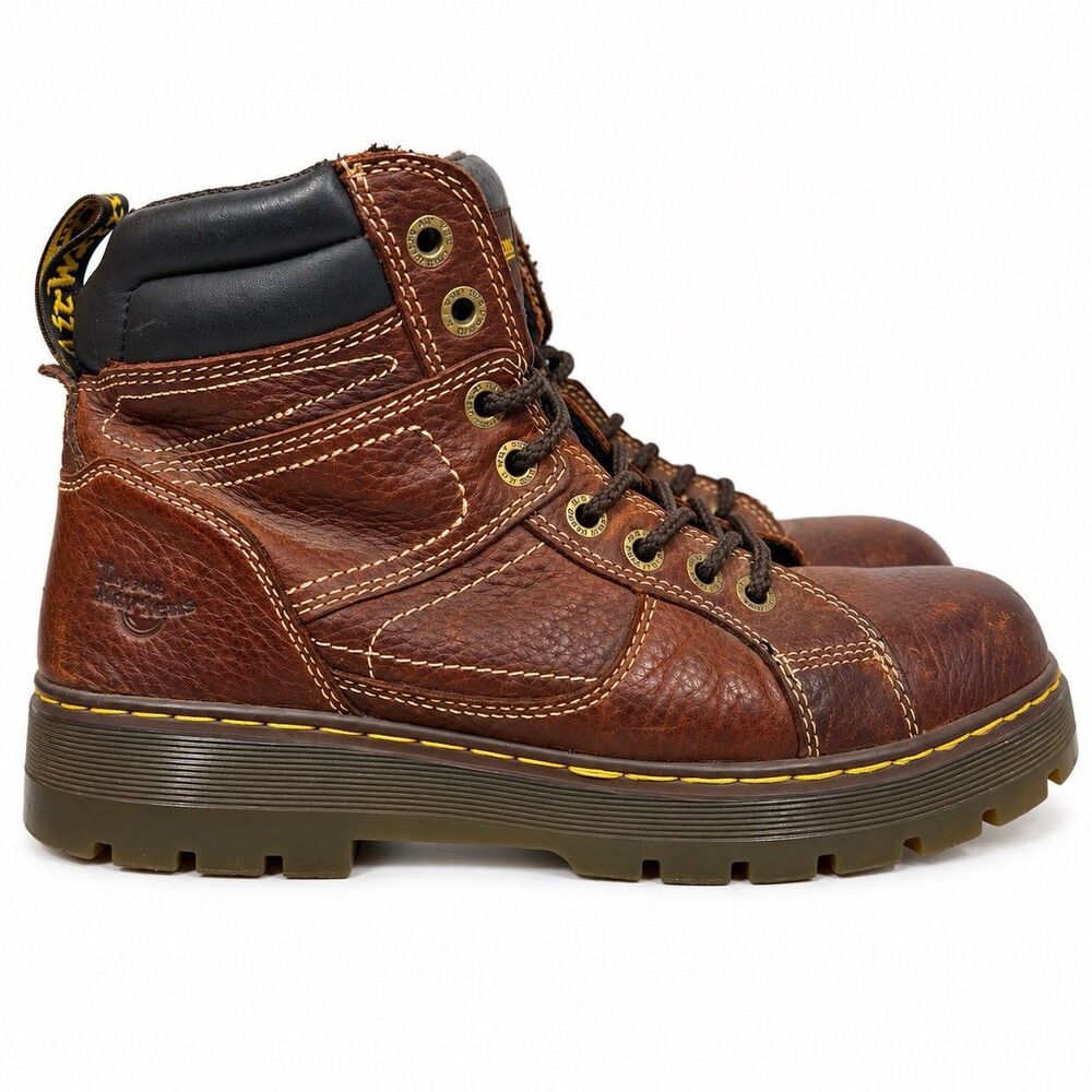 Dr Martens Industrial Steel Toe Work Boots Mens 10 Brown Leather Slip Resistant